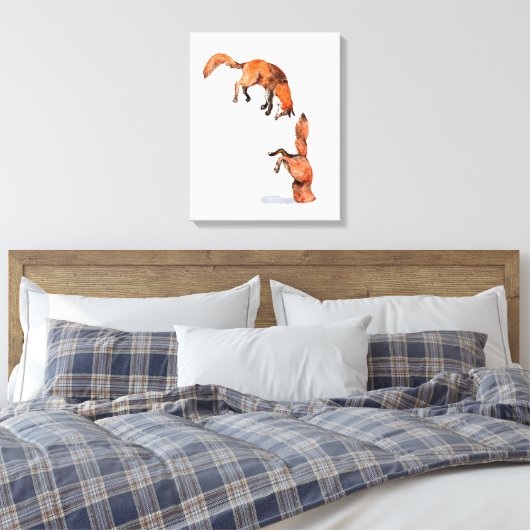 Jumping Red Fox Canvas Afdruk (Insitu (Slaapkamer))