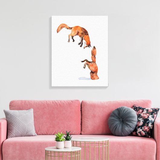 Jumping Red Fox Canvas Afdruk (Insitu (Woonkamer))