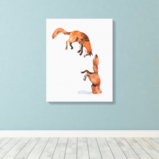 Jumping Red Fox Canvas Afdruk (Insitu (Houten vloer))