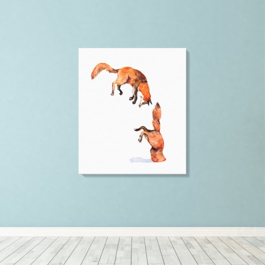 Jumping Red Fox Canvas Afdruk (Insitu (Houten vloer))