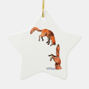 Jumping Red Fox Keramisch Ornament