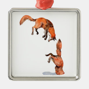 Jumping Red Fox Metalen Ornament