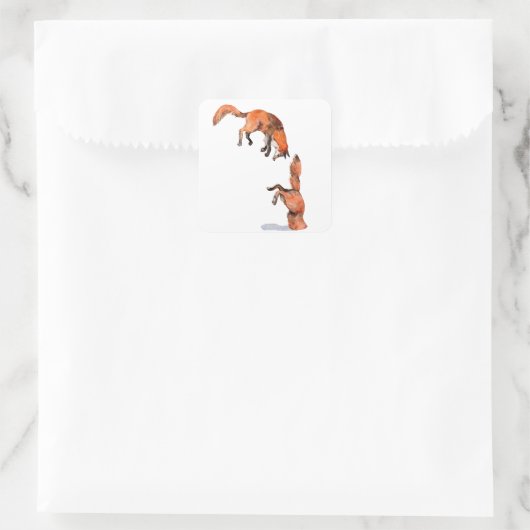 Jumping Red Fox Vierkante Sticker (Tas)