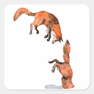 Jumping Red Fox Vierkante Sticker