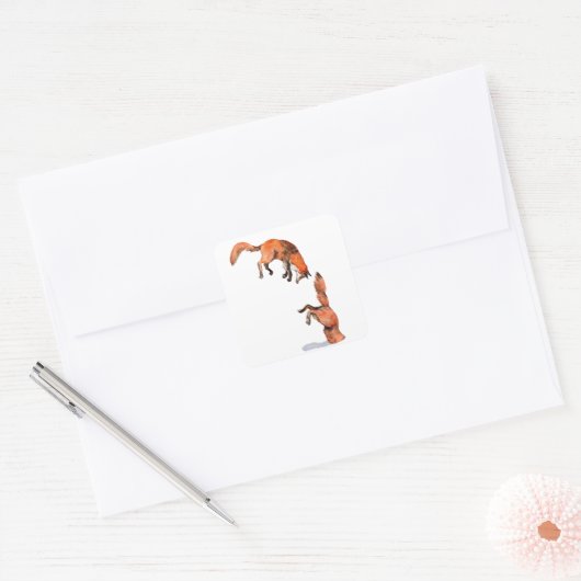 Jumping Red Fox Vierkante Sticker (Envelop)