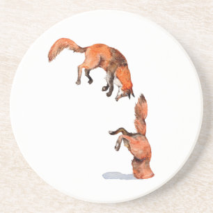 Jumping Red Fox Zandsteen Onderzetter
