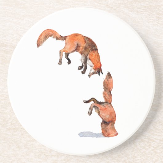 Jumping Red Fox Zandsteen Onderzetter (Voorkant)
