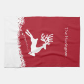 Jumping Rendier aangepaste naam keukenhanddoek (Horizontaal)