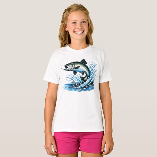 Jumping Salmon Splash Gift for Fisherman Art T-shirt (Voorkant volledig)