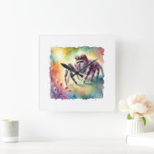 Jumping Spider 170624AREF114 - Watercolor Vierkante Klok (Huis)