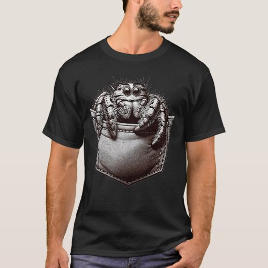 Jumping Spider in Pocket Cute little Jumping Spide T-shirt (Voorkant)