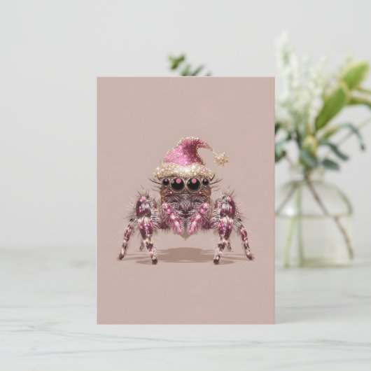 Jumping Spider Pink Christmas Cards Feestdagenkaart (Staand voorkant)