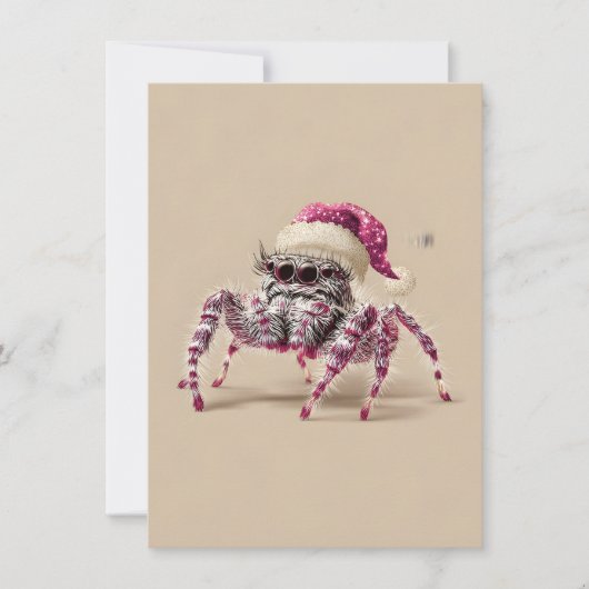 Jumping Spider Wearing Santa Hat Christmas Cards Feestdagenkaart (Voorkant)