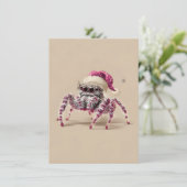 Jumping Spider Wearing Santa Hat Christmas Cards Feestdagenkaart (Staand voorkant)