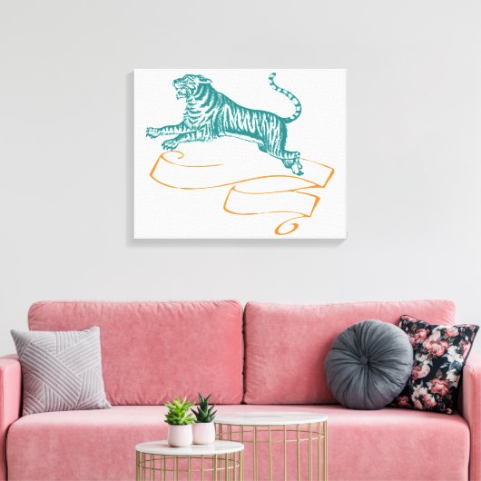 Jumping Tiger Canvas Afdruk (Insitu (Woonkamer))