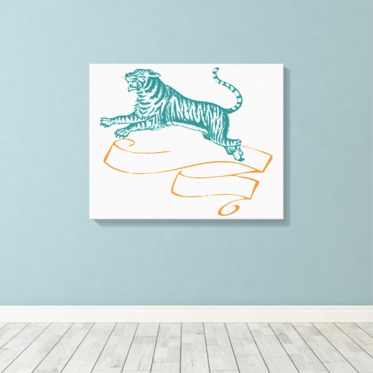Jumping Tiger Canvas Afdruk (Insitu (Houten vloer))