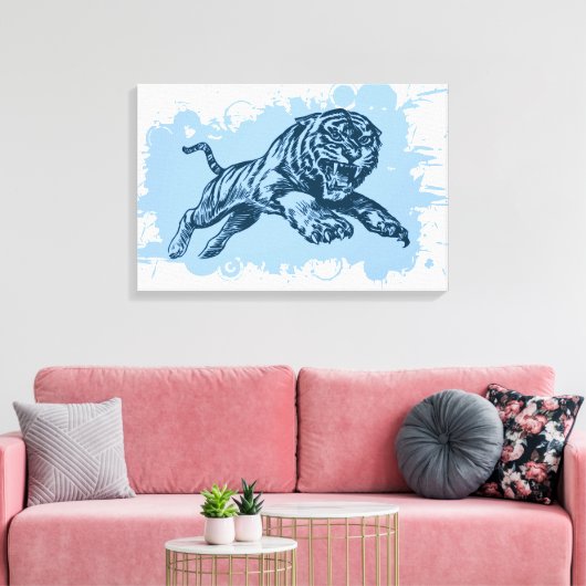 Jumping Tiger Canvas Afdruk (Insitu (Woonkamer))
