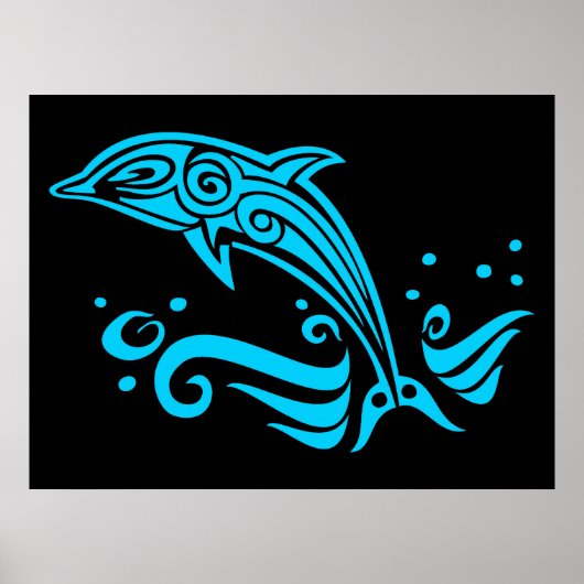 Jumping Tribal Blue Dolphin Poster (Voorkant)