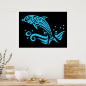 Jumping Tribal Blue Dolphin Poster (Keuken)