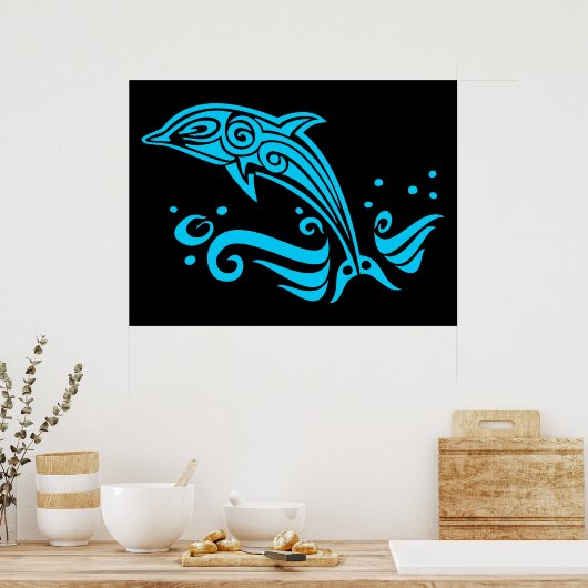 Jumping Tribal Blue Dolphin Poster (Keuken)