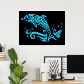 Jumping Tribal Blue Dolphin Poster (Thuiskantoor)
