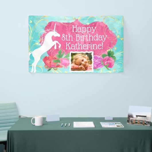 Jumping Unicorn Bright Girls Birthday Spandoek (Beurs)