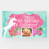 Jumping Unicorn Bright Girls Birthday Spandoek (Horizontaal)