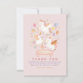 Jumping Unicorns Roze Verjaardagsfeest Dank u Bedankkaart (Voorkant)