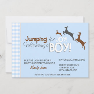 Jumping voor Joy Blue Boy Baby Shower-uitnodiginge Kaart