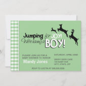 Jumping voor Joy Green Boy Baby Shower-uitnodiging Kaart (Voorkant)