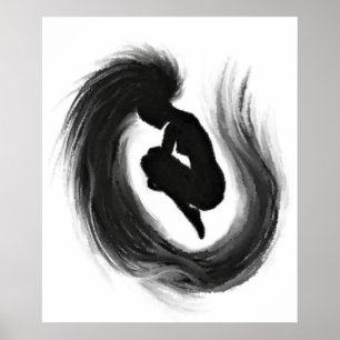 Jumping Woman Emodemt Poster Black White Painting