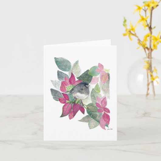 Junco Bird Flowers Card Kaart (Gele Bloem)