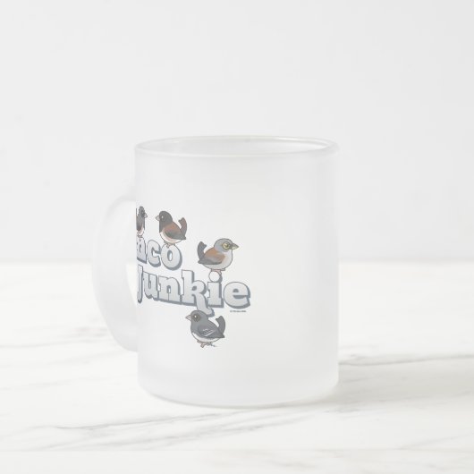 Junco Junkie Matglas Koffiemok (Voorkant links)