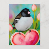Junco Valentijn Heart Cute Tulip Garden Bird +Name Briefkaart (Voorkant)