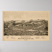 Junction VT Map van de NH & White River (1889) Poster (Voorkant)