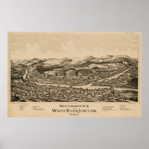 Junction VT Map van de NH & White River (1889) Poster
