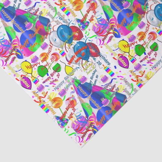 June, 20 Birthday Tissue Paper Tissuepapier (Detail)