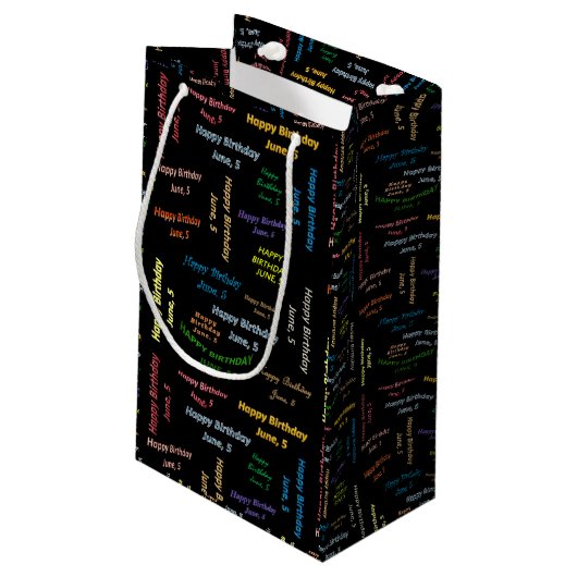 June, 5 Birthday Gift Bag Klein Cadeauzakje (Achterkant Gekanteld)