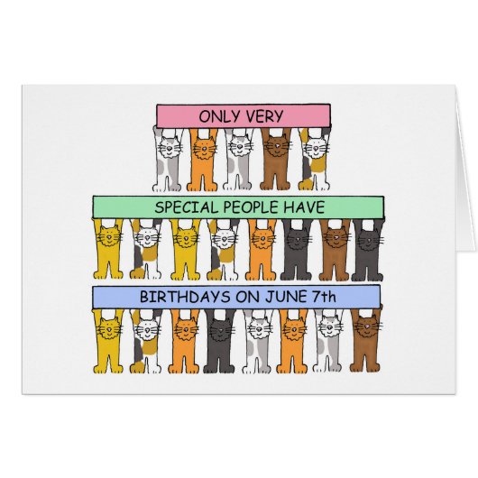 June 7th Birthday Cartoon Cats (Voorkant Horizontaal)