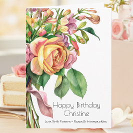 June Birth Flower Birthday Card Roses Honeysuckle Kaart