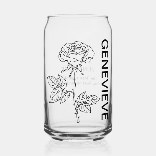 June Birth Flower Roos met aangepaste naam Blikvorm Glas (Voorkant)