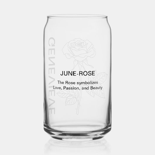 June Birth Flower Roos met aangepaste naam Blikvorm Glas (Achterkant)