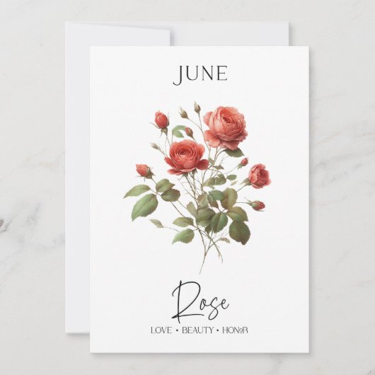 June Birthday Birth Month Flower Roos Feestdagenkaart (Voorkant)