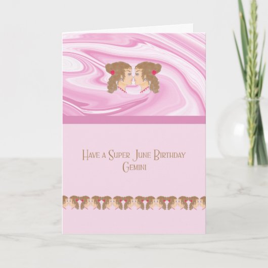 June Birthday Kaart for a Gemini Zodiac Sign (Voorkant)