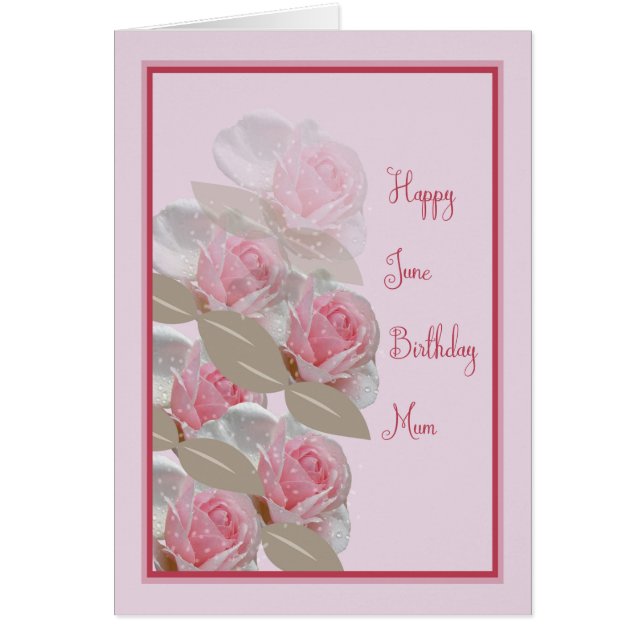 June Birthday Kaart Pink Roses for Mum (Voorkant)