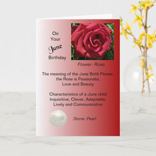 June Birthday Kaart - Roos en Parel (Gele Bloem)
