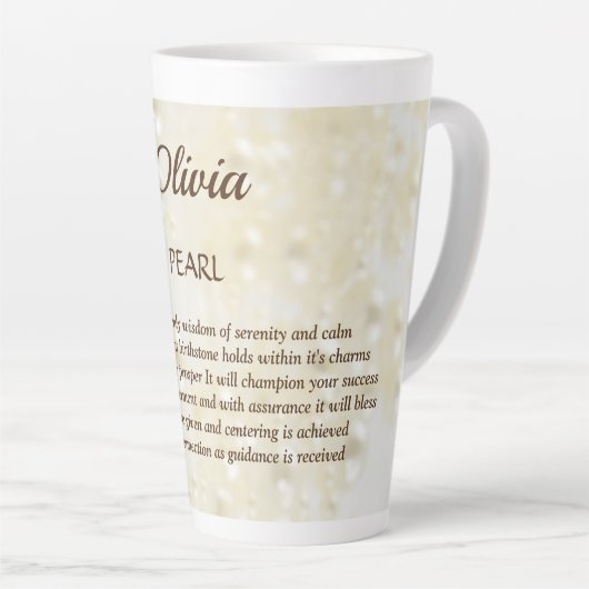 June Birthstone Pearl design Latte Mok (Rechterhoek)