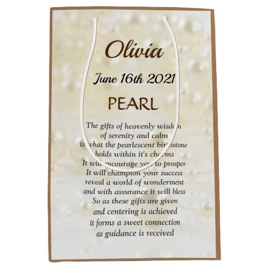 June Birthstone Pearl design Medium Cadeauzakje (Voorkant)