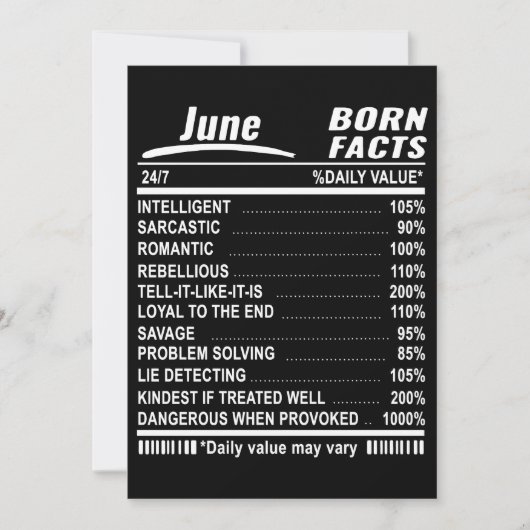 June Born Facts Verjaardag T-shirts Kaart (Voorkant)