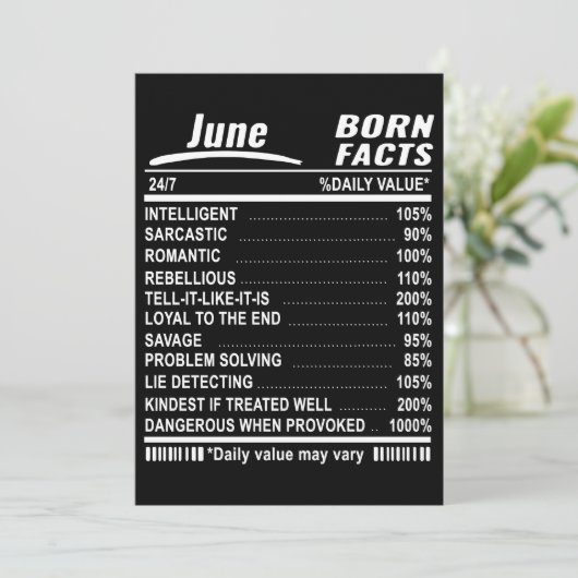 June Born Facts Verjaardag T-shirts Kaart (Staand voorkant)